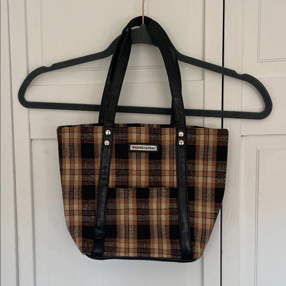 Longaberger Mini Plaid Tote - Black and Brown